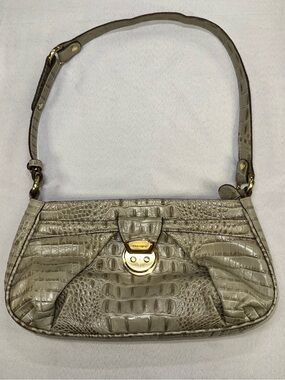 Brahmin Taupe Alligator Crocodile Embossed Leather Shoulder Bag